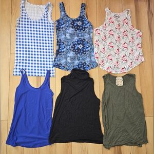 Set of Six Colorful Tank Tops Womens Size Medium Bundle